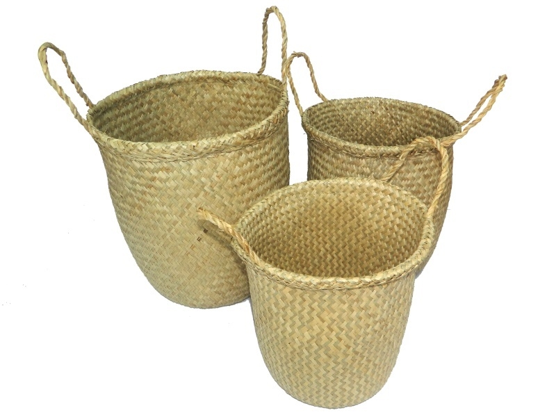 Exquisite Flat Seagrass Storage Baskets with Handles - Sustainable Home Organizers